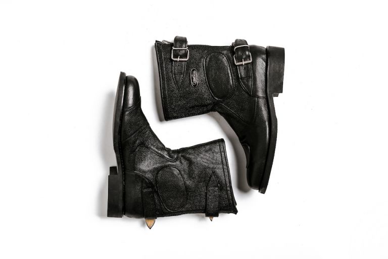 Motorcycle gear, boots, secured, fastened